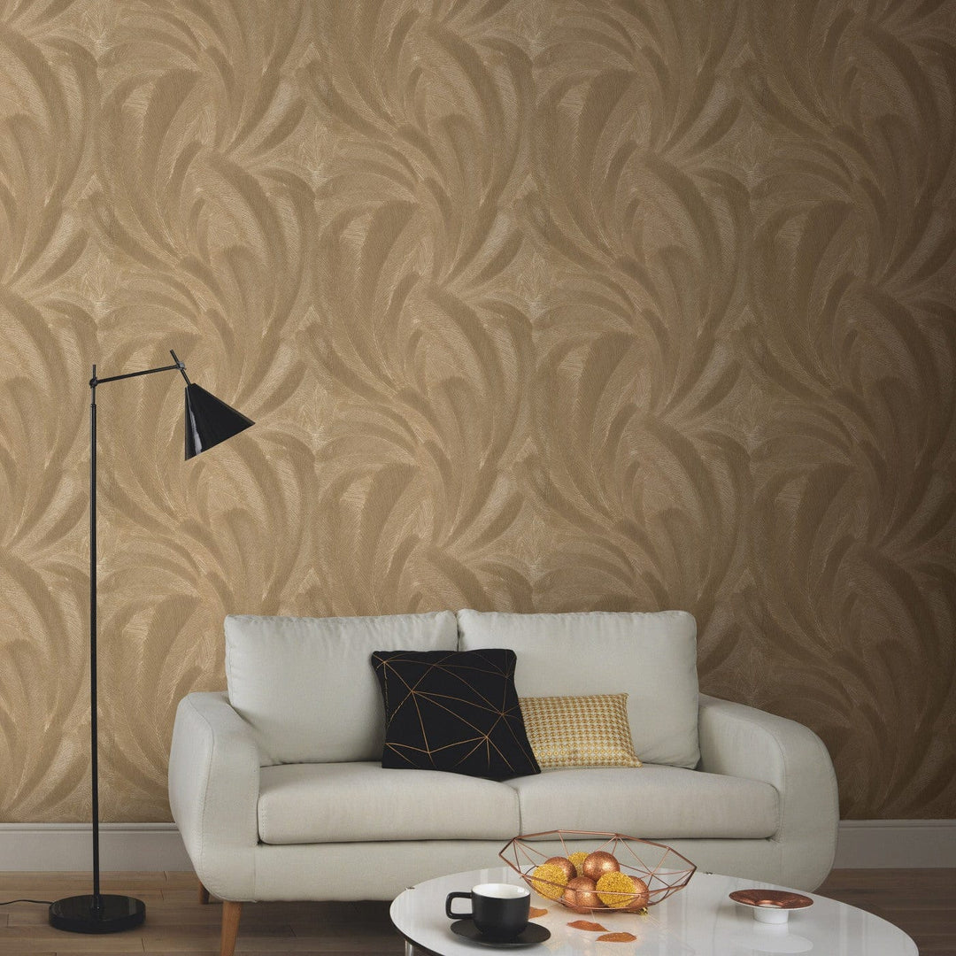 Tapetes 3776116: Elegantas lapas, zelta Erismann