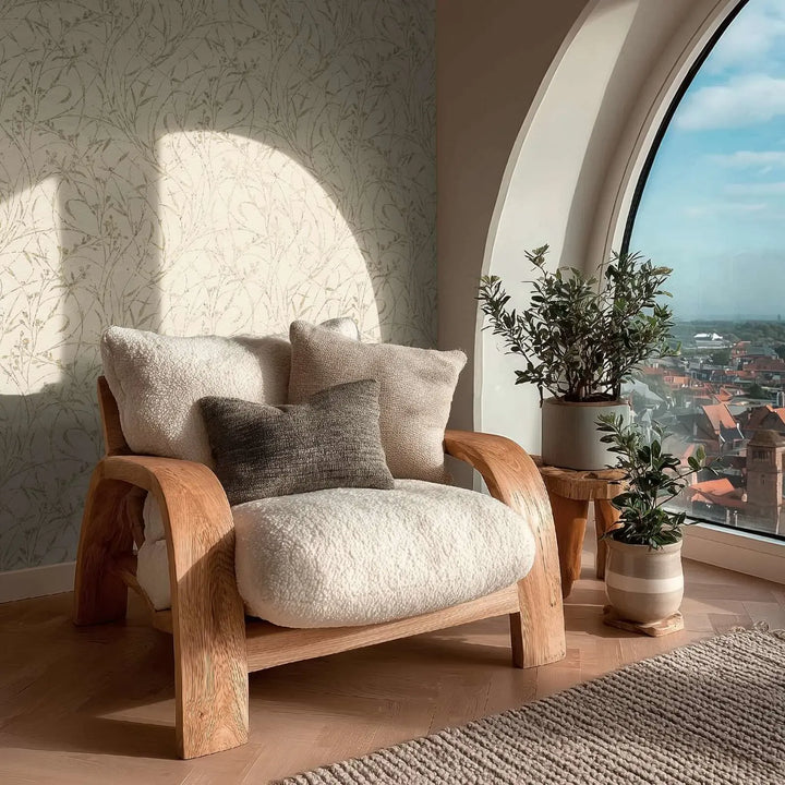 Tapetes ar elegantu augu un lapu dizainu - krēmkrāsa - 3007031 AS Creation