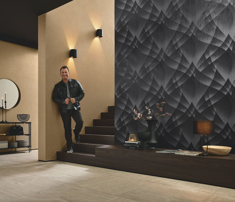 Wallpaper with elegant geometric pattern in black, Erismann, 3752147 Erismann
