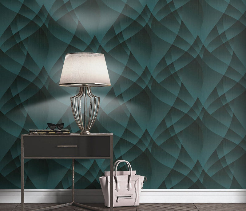Wallpaper with elegant geometric pattern in turquoise, Erismann, 3752152 Erismann