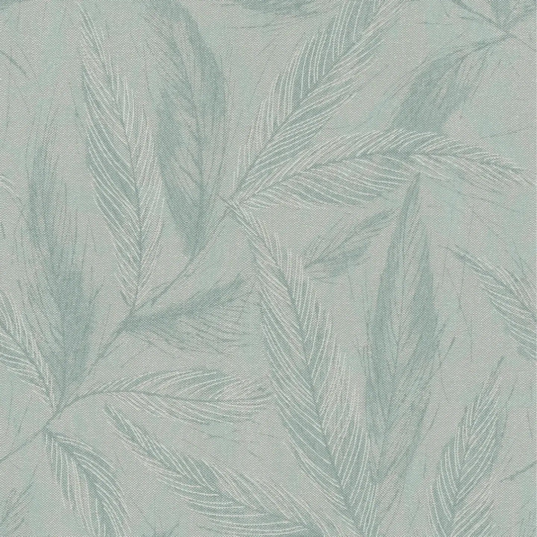 Zaļas tapetes ar filigrānām spalvām (3010665) AS Creation