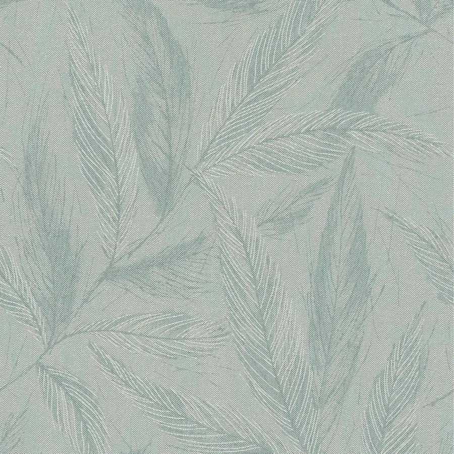 Zaļas tapetes ar filigrānām spalvām (3010665) AS Creation