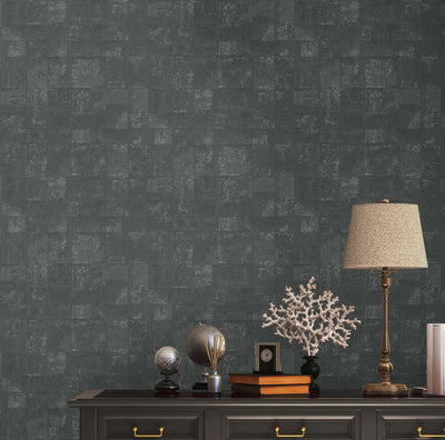 Wallpaper with tile appearance and metallic effect, black - 1406652 AS Creation