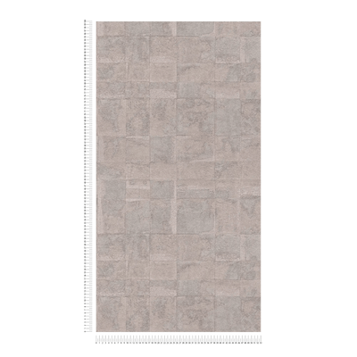 Wallpaper with tile look and metallic effect, grey with pink tint - 1406650 AS Creation