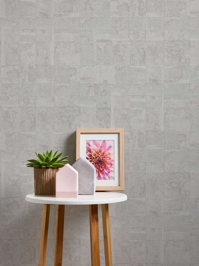 Wallpaper with tile appearance and metallic effect, grey - 1406651 AS Creation