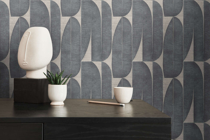 Beige and black wallpaper with geometric leaf pattern, 1406447 AS Creation