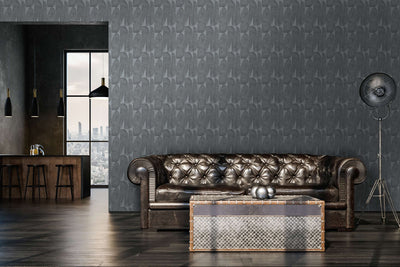 Wallpaper with geometric leaf pattern in black, anthracite, 1406450 AS Creation