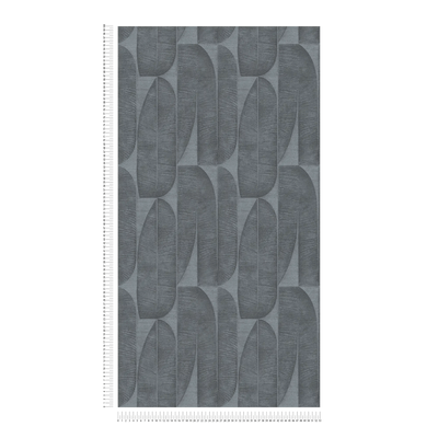 Wallpaper with geometric leaf pattern in black, anthracite, 1406450 AS Creation