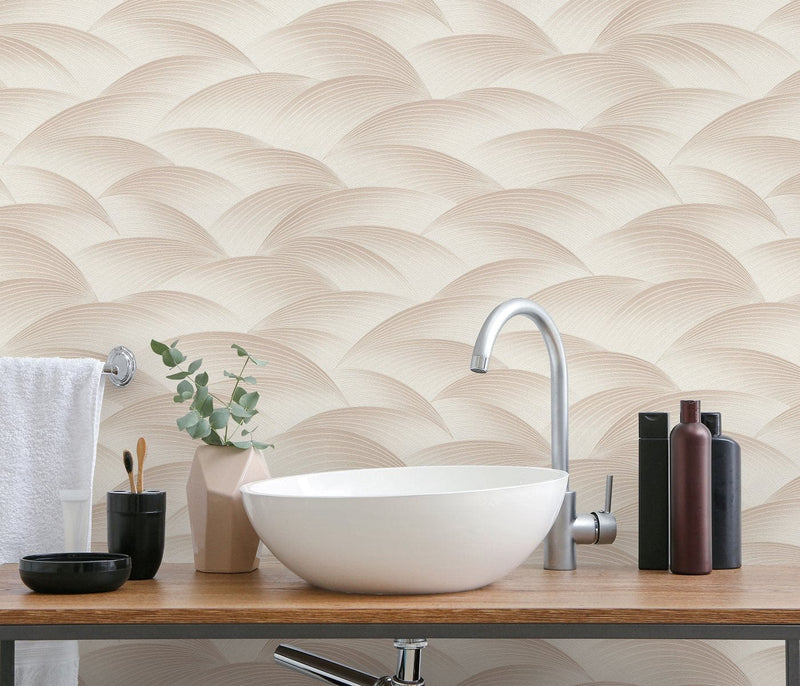 Wallpaper with geometric pattern: waves in beige, Erismann, 3751622 Erismann