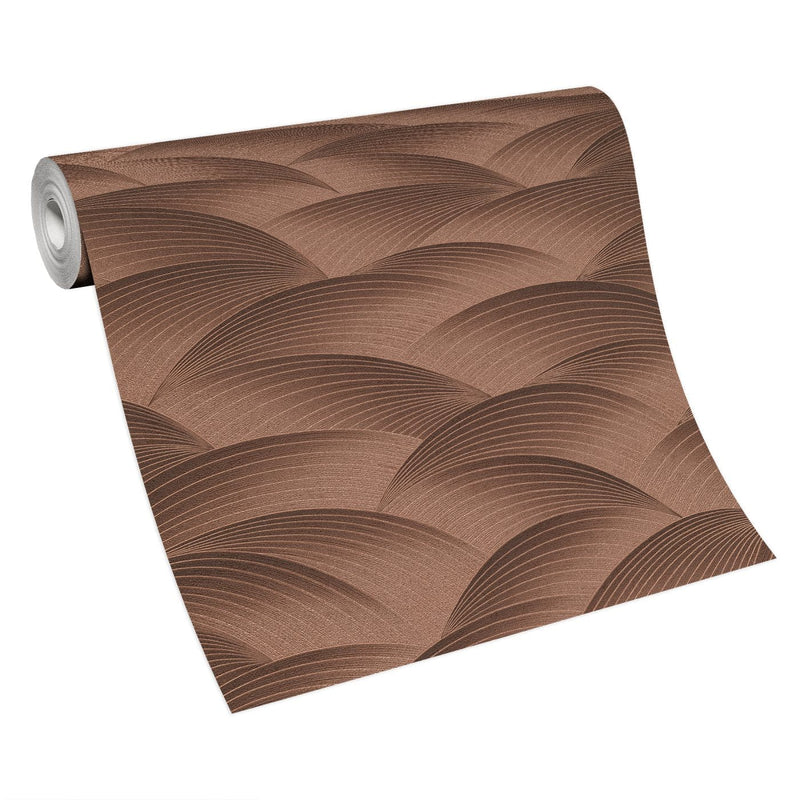 Wallpaper with geometric pattern: waves in bronze, Erismann, 3751700 Erismann