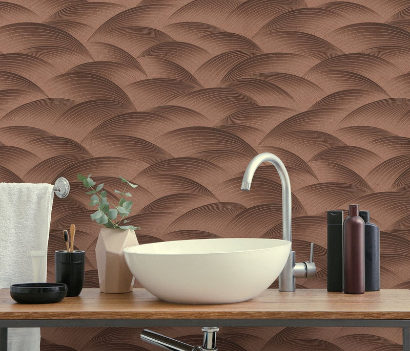 Wallpaper with geometric pattern: waves in bronze, Erismann, 3751700 Erismann