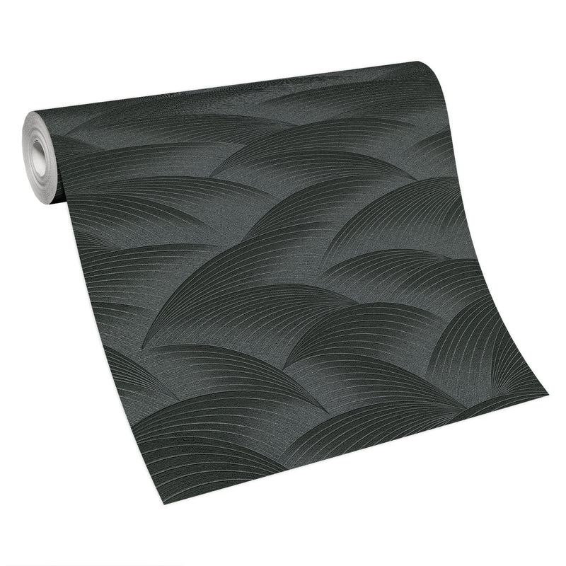 Wallpaper with geometric pattern: waves in black, Erismann, 3751637 Erismann