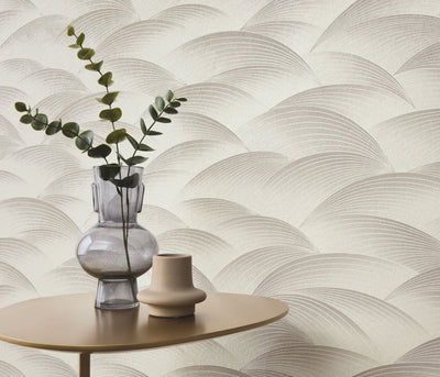 Wallpaper with geometric pattern: waves in grey/ taupe, Erismann, 3751666 Erismann