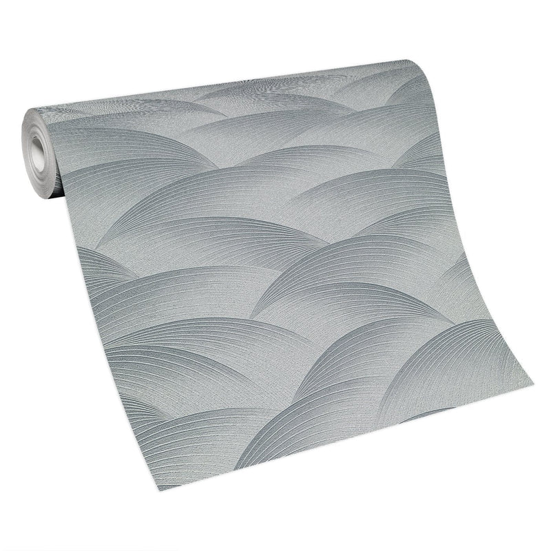 Wallpaper with geometric pattern: waves in silver, Erismann, 3751655 Erismann