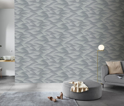 Wallpaper with geometric pattern: waves in silver, Erismann, 3751655 Erismann