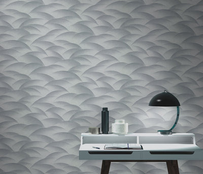 Wallpaper with geometric pattern: waves in silver, Erismann, 3751655 Erismann