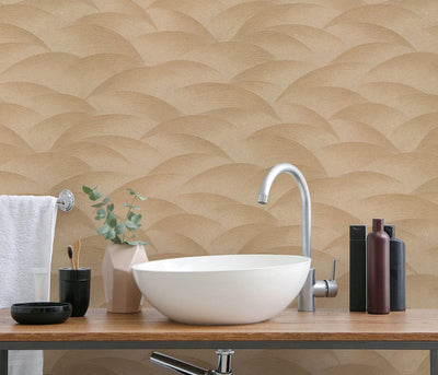 Wallpaper with geometric pattern: waves in gold, Erismann, 3751656 Erismann