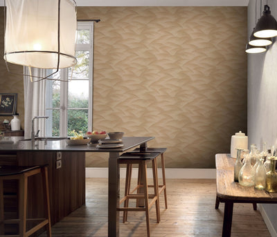 Wallpaper with geometric pattern: waves in gold, Erismann, 3751656 Erismann