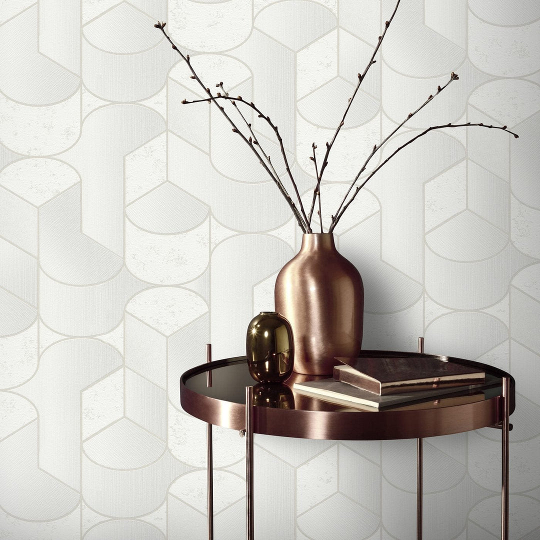 Tapetes ar ģeometrisku rakstu Art Deco stilā, gaiši pelēkā - 3754137 Erismann