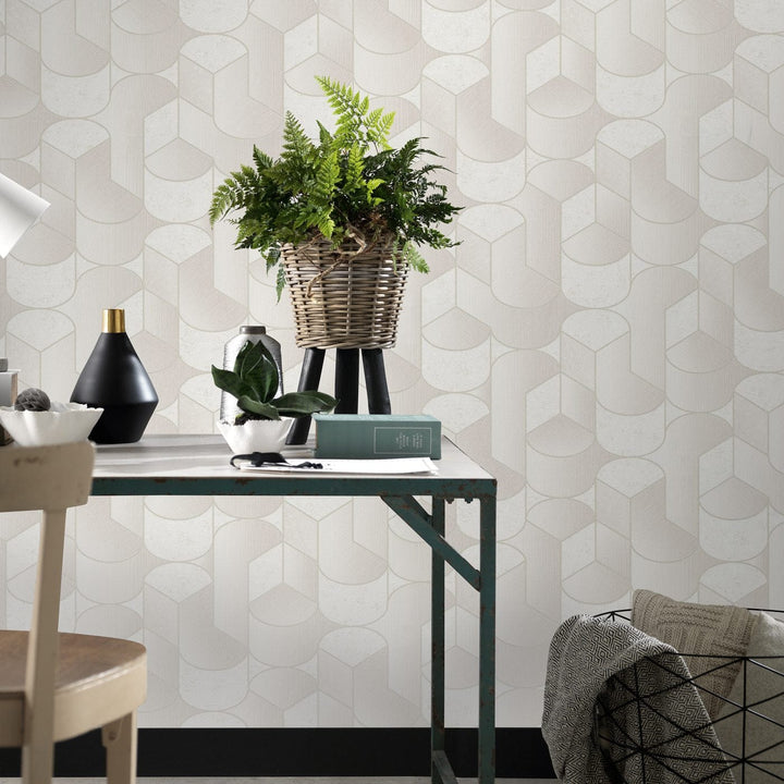Tapetes ar ģeometrisku rakstu Art Deco stilā, krēmkrāsā - 3754145 Erismann