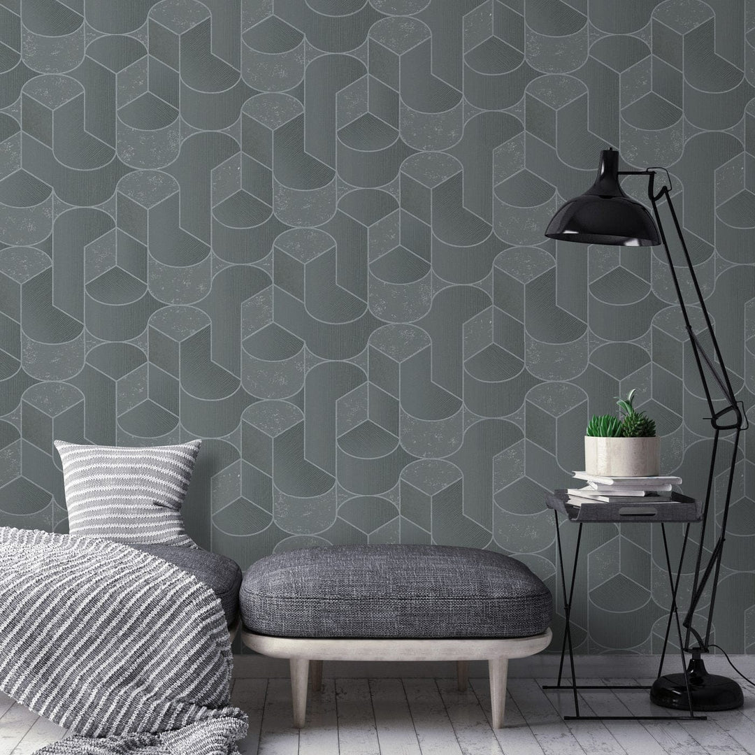Tapetes ar ģeometrisku rakstu Art Deco stilā, melnā krāsā - 3754157 Erismann