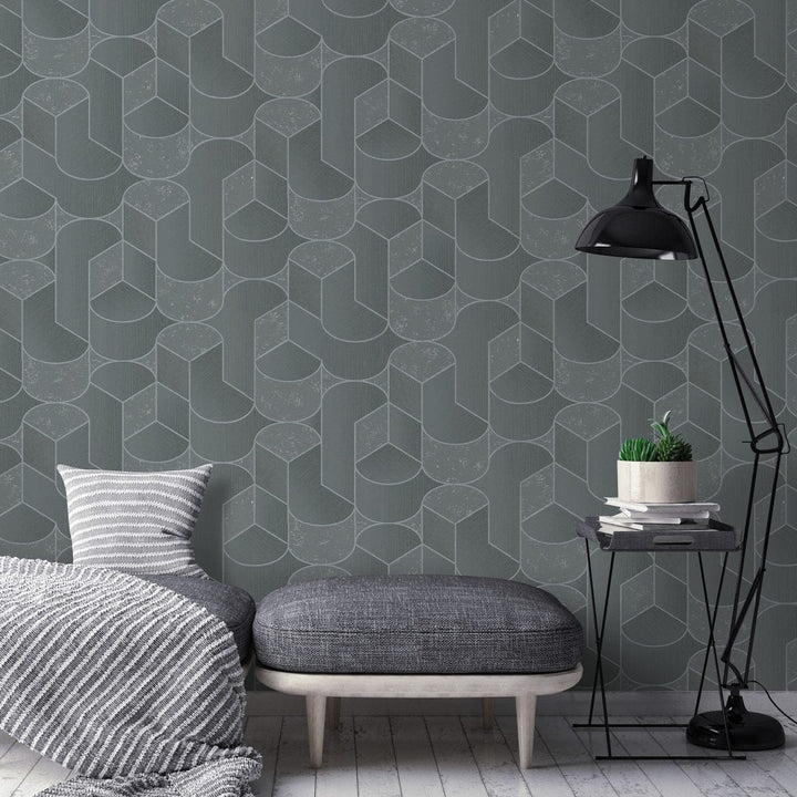 Tapetes ar ģeometrisku rakstu Art Deco stilā, melnā krāsā - 3754157 Erismann