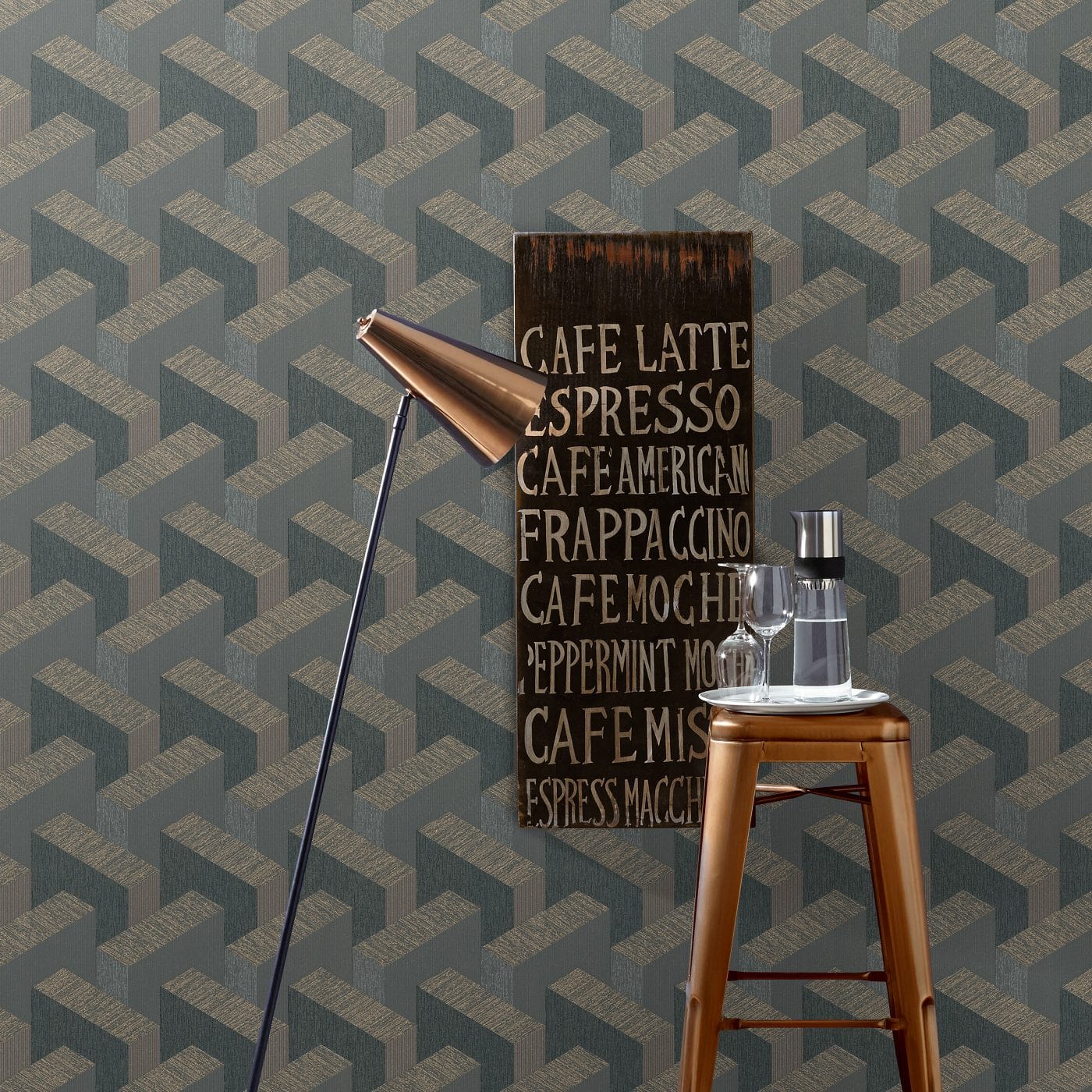 Tapetes ar ģeometrisku rakstu, ERISMANN, melnā un bronzas krāsā - 3753607 Erismann