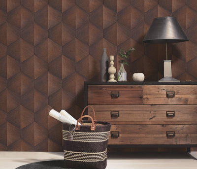 Wallpaper with graphic 3D pattern in bronze/brown, Erismann, 3751370 RASCH