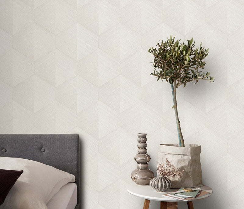 Wallpaper with 3D graphic pattern in cream, Erismann, 3751342 RASCH