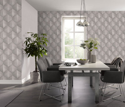 Wallpaper with graphic 3D pattern in taupe, Erismann, 3751356 RASCH