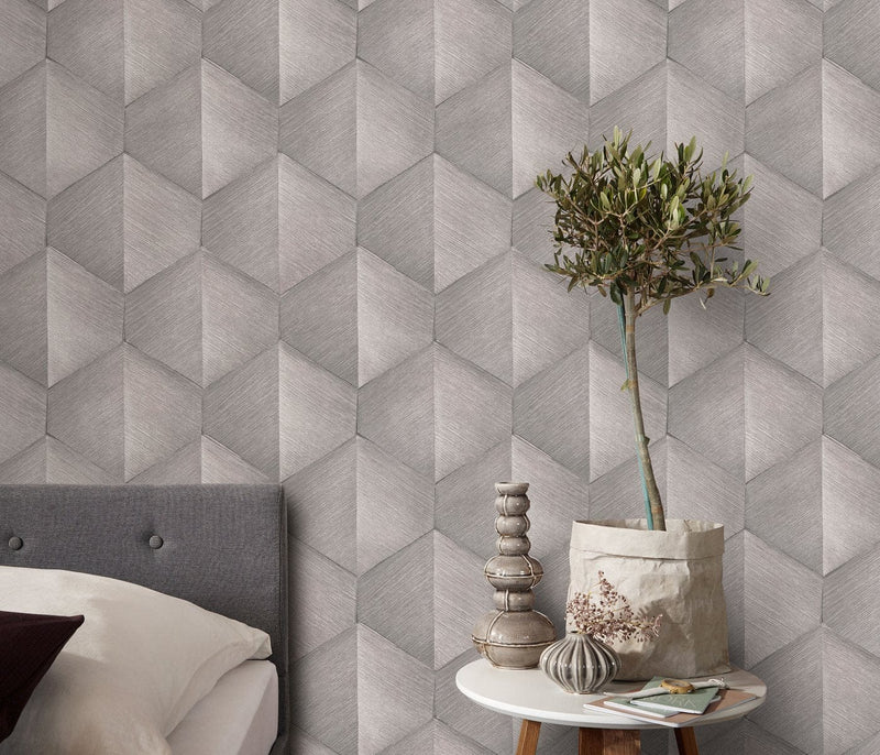 Wallpaper with graphic 3D pattern in taupe, Erismann, 3751356 RASCH