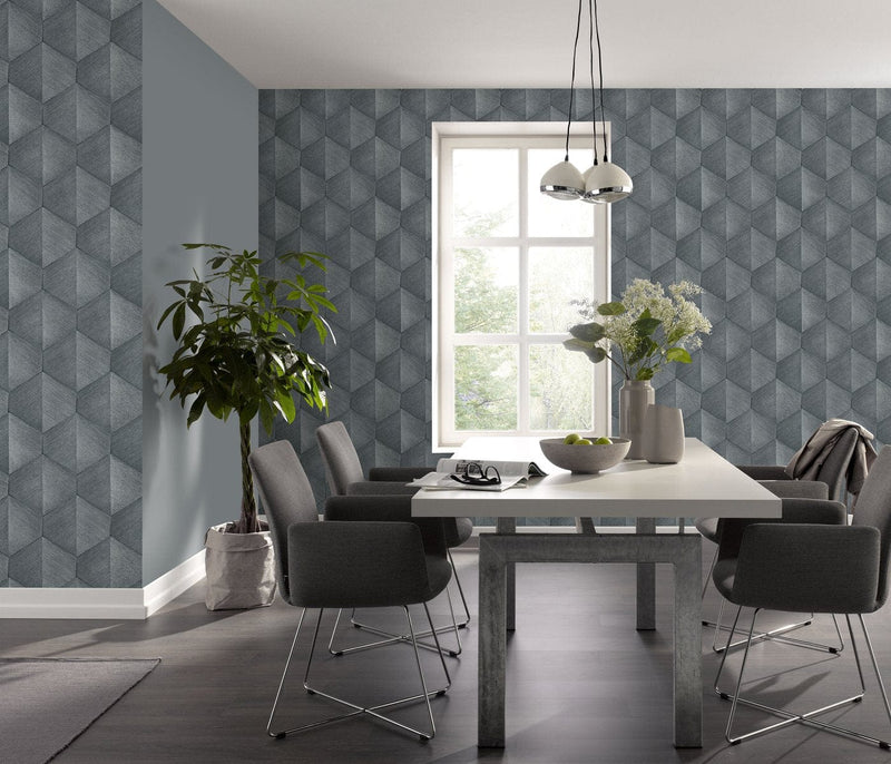 Wallpaper with graphic 3D pattern in dark grey, Erismann, 3751322 RASCH