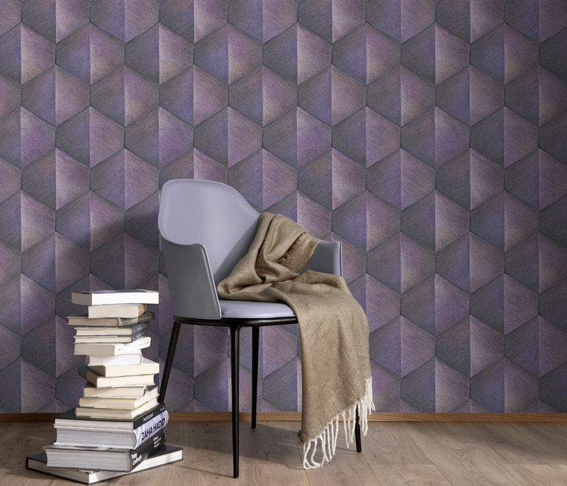 Wallpaper with graphic 3D pattern in purple, Erismann, 3751365 RASCH