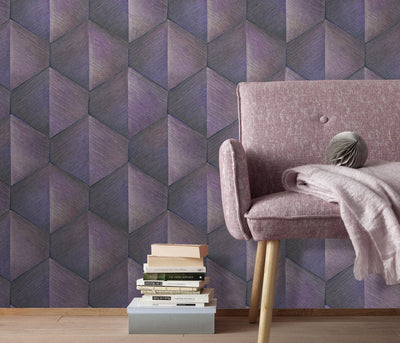 Wallpaper with graphic 3D pattern in purple, Erismann, 3751365 RASCH