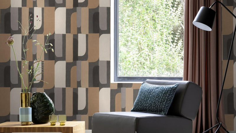 Graphic wallpaper: brown, black, grey, RASCH, 1205445 AS Creation