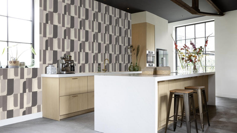 Graphic wallpaper in grey and taupe, RASCH,1205406 AS Creation