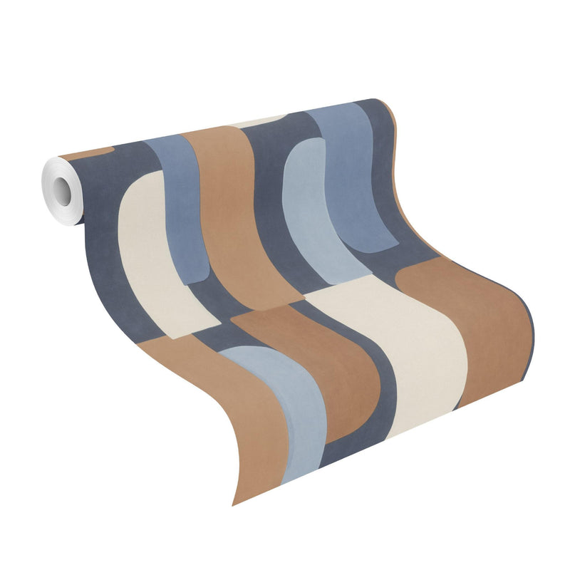 Wallpaper with graphic pattern in blue and orange, RASCH, 1205427 AS Creation