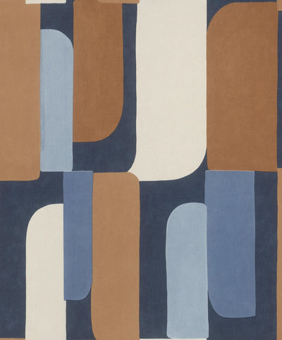 Wallpaper with graphic pattern in blue and orange, RASCH, 1205427 AS Creation