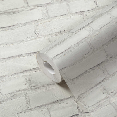 Wallpaper with brick wall painted light grey,1332576 AS Creation