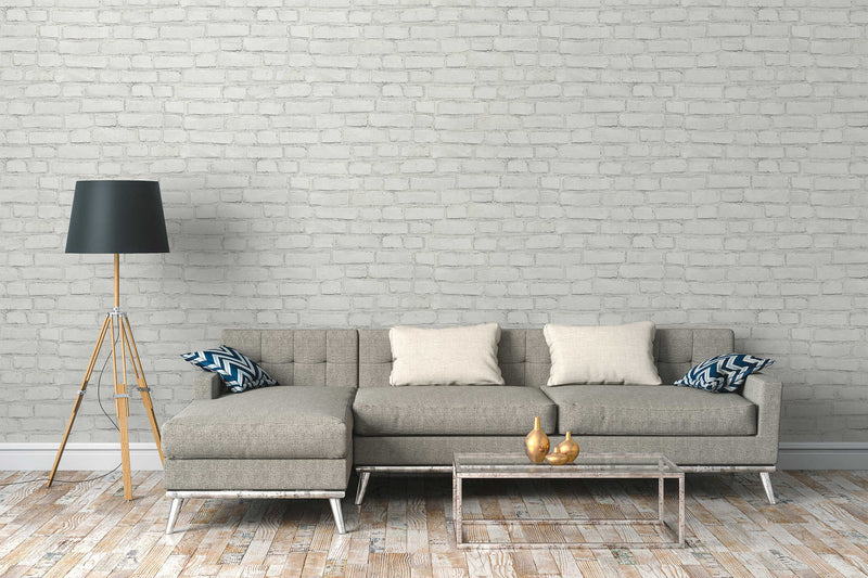 Wallpaper with brick wall painted light grey,1332576 AS Creation