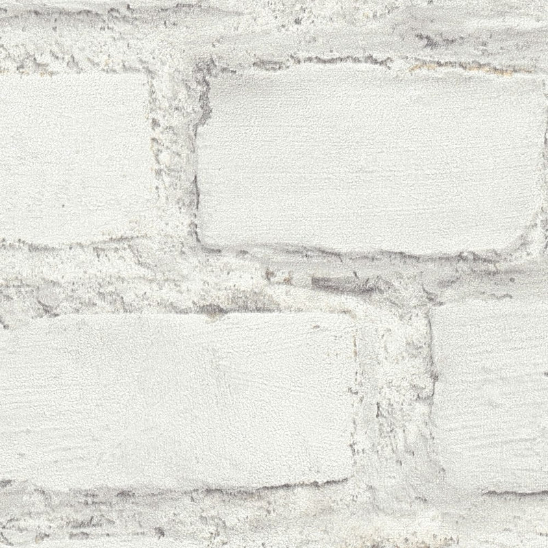 Wallpaper with brick wall painted light grey,1332576 AS Creation