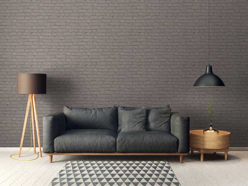 Wallpaper with brick wall painted in taupe, 1332577 AS Creation