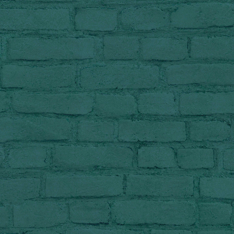 Wallpaper with brick wall painted green, 1332601 AS Creation