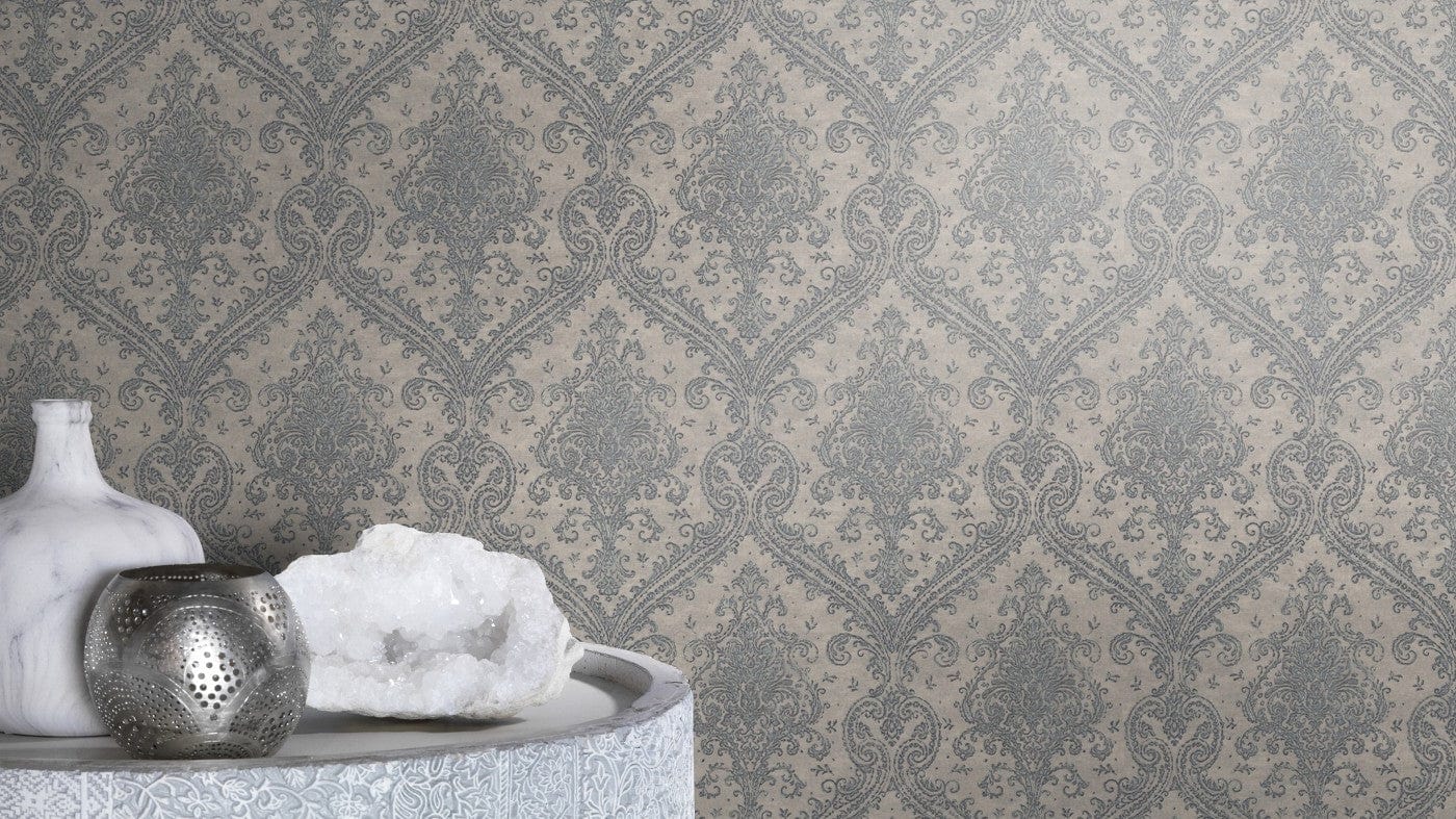 Tapetes ar klasisku ornamentu pelēkā krāsā - RASCH 1465304 RASCH