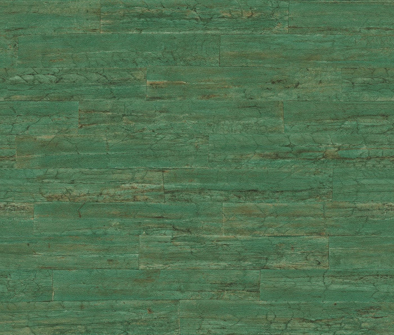 Wallpaper with wood-grain texture in green, RASCH, 2030730 RASCH