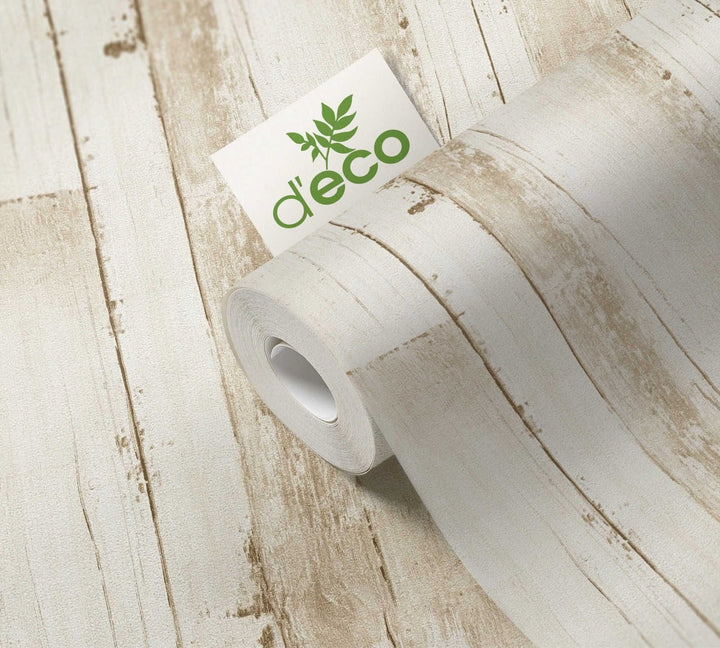 Ekoloģiskas tapetes ar koka dēļu izskatu, bez PVC, bēšā krāsā, 385021  AS Creation