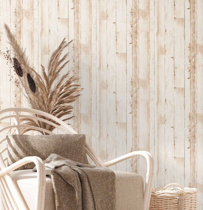 Wallpaper with the look of wooden planks, PVC-free - beige, 1357775 🌱 AS Creation