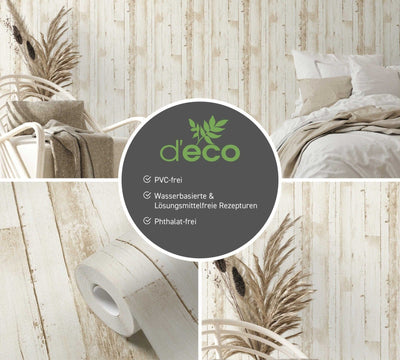 Wallpaper with the look of wooden planks, PVC-free - beige, 1357775 🌱 AS Creation