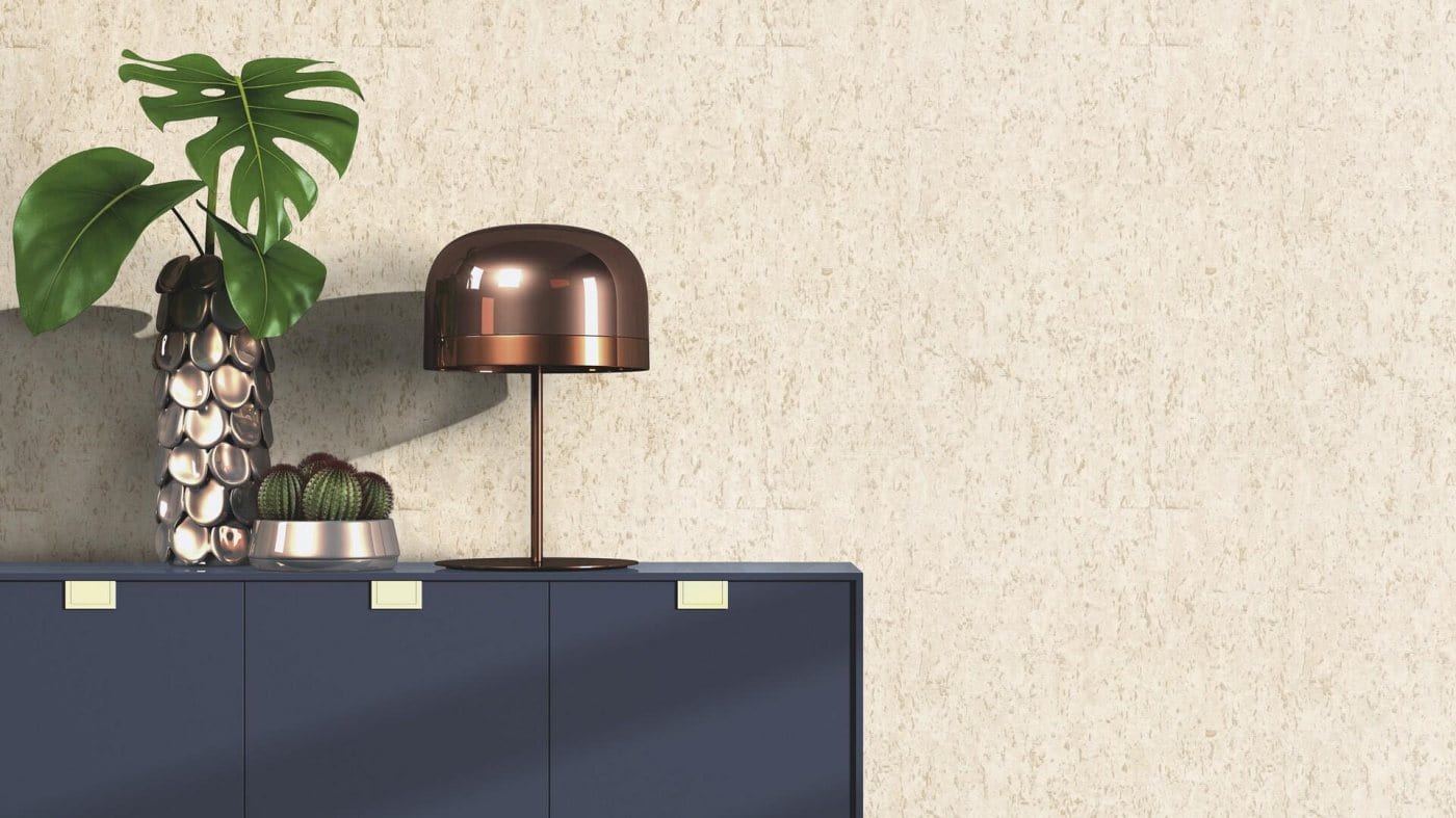 Tapetes ar korķa izskatu bēšā krāsā ar zelta patinu, RASCH, 538328 RASCH