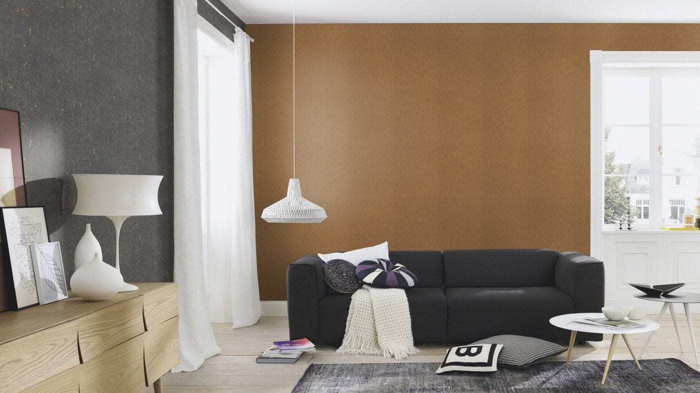 Tapetes ar korķa izskatu melnā krāsā ar spilgtu patinu, RASCH, 538359 RASCH